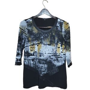 Picadilly Womens Medium Shirt Multicolor Top Distressed 3/4 sleeve Black